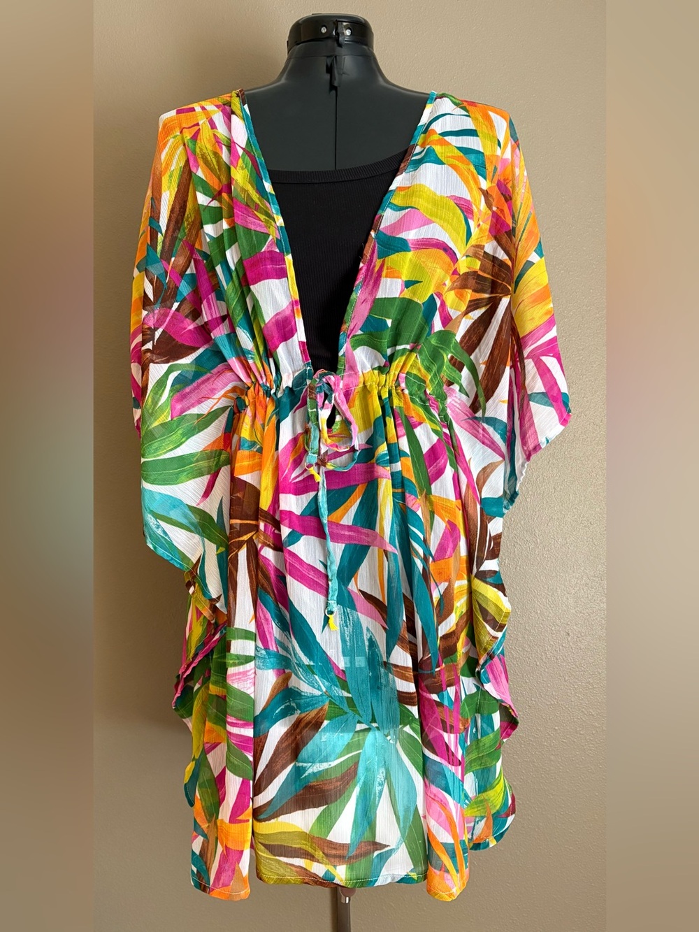 Bleu by Rod Beattie Fantasy Island Chiffon Caftan Swim Coverup Size L.